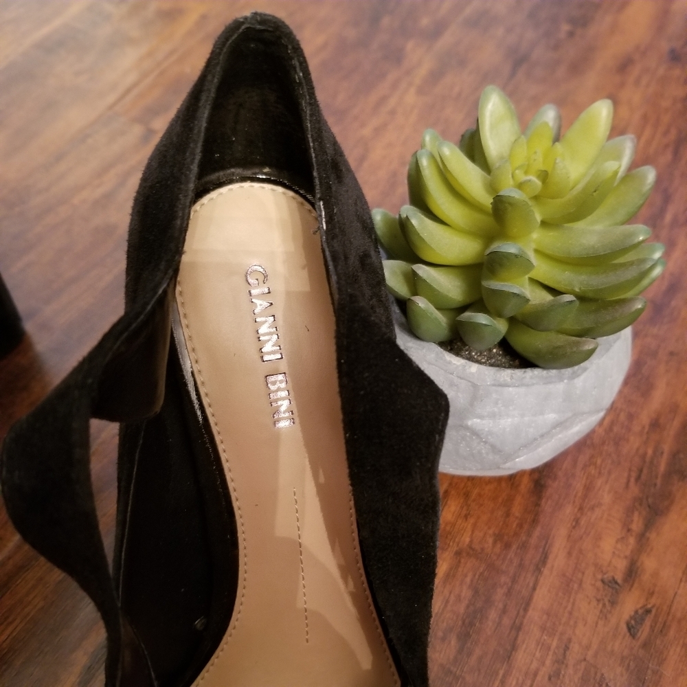 GIANNI BINI🖤Black Suede Ankle Strap Block Heels - Picture 9 of 11